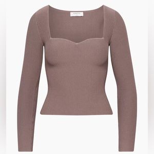 NWT- BABATON Sculpt Knit Sweetheart Longsleeve- LIMITED EDITION- deep taupe